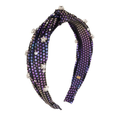 Bari Lynn Shimmer Star Jewel Knot Headband - Black Rainbow