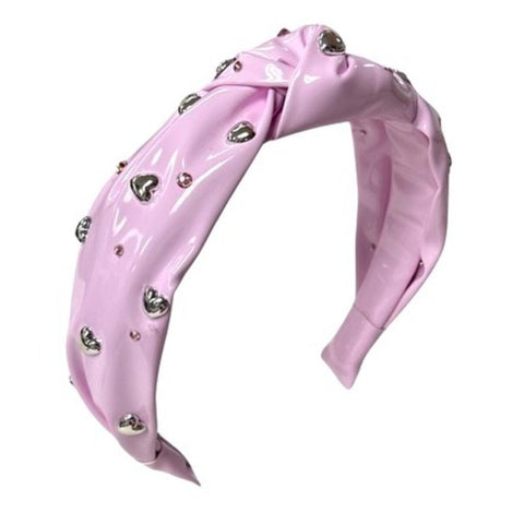 Bari Lynn Patent Leather Stud Heart Embellished Knot Headband - Lilac