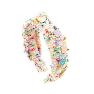 Bari Lynn Tweed Conversation Heart Embellished Knot Headband