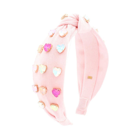 Bari Lynn Heart Jewel Embellished Knot Headband - Pink