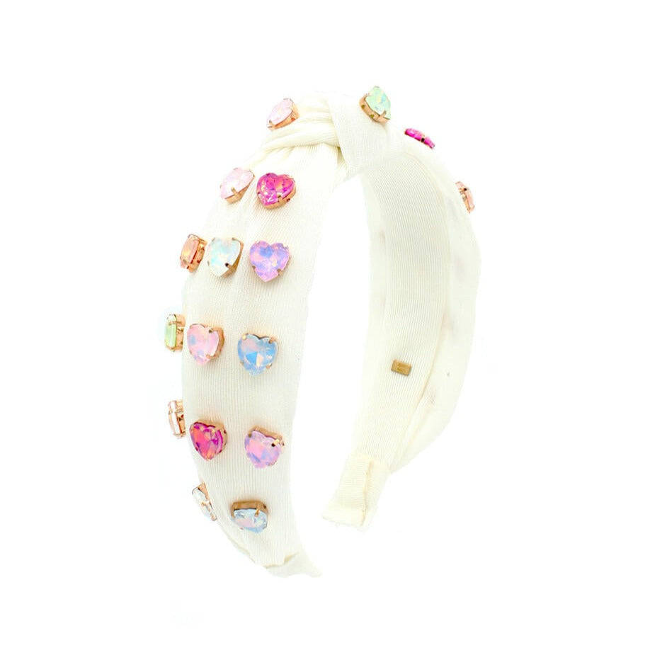 Bari Lynn Heart Jewel Embellished Knot Headband White Basically