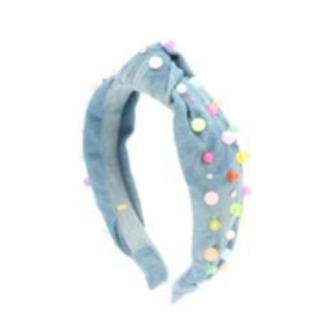 Bari Lynn Multi Color Pearl Light Denim Knot Headband