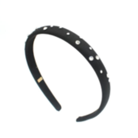 Bari Lynn Thin Swarovski Crystal Satin Headband - Black