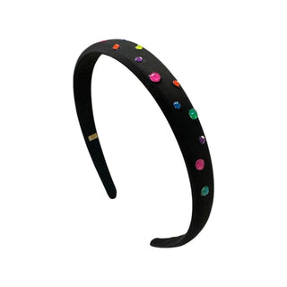 Bari Lynn Thin Neon Swarovski Crystal Satin Headband - Black