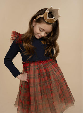 Petite Hailey Checker Frill Tutu Dress - Navy