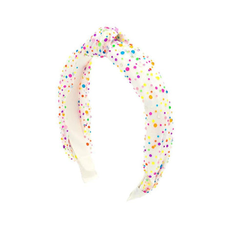 Bari Lynn Tulle Jeweled Neon Knot Headband - White