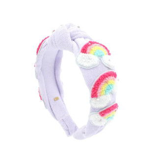 Bari Lynn Patch Rainbow Terry Knot Headband - Lavender