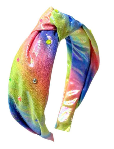 Bari Lynn Galaxy Shimmer Twist Knot Headband with Crystals - Neon