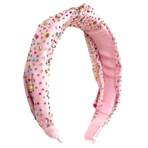 Bari Lynn Tulle Jeweled Knot Headband - Pastel Pink