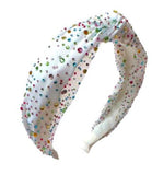 Bari Lynn Tulle Jeweled Knot Headband - Pastel White