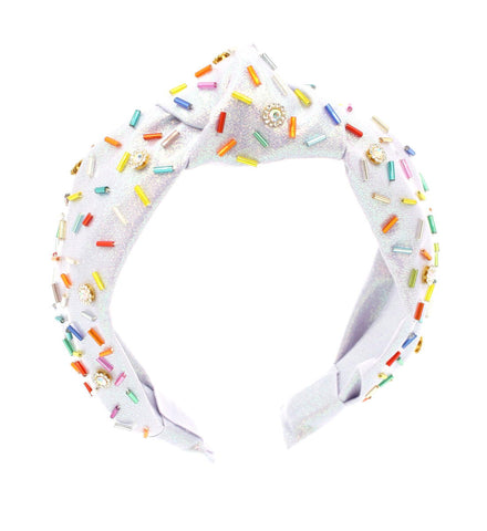 Bari Lynn Shimmer Jeweled Sprinkle Knot Headband - White