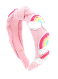 Bari Lynn Patch Rainbow Terry Knot Headband - Pink