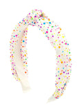 Bari Lynn Tulle Jeweled Neon Knot Headband - White