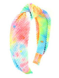 Bari Lynn Tie Dye Crinkle Twist Knot Headband with Crystals - Neon