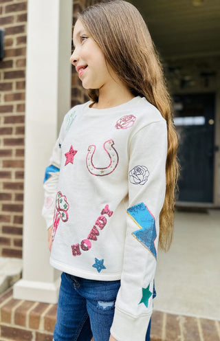Paper Flower, Paper Flower Howdy Sequin and Embroidery Western Icon Sweatshirt - Basically Bows & Bowties