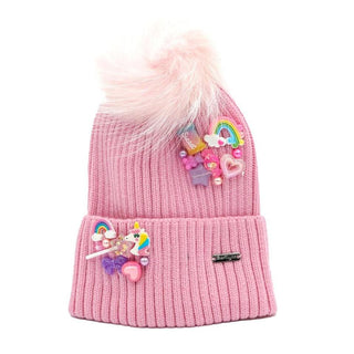 Bari Lynn Fun Charms Hat with Fur Pom - Pink