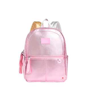 State Bags Kane Backpack - Pink / Silver Pink backpack with gold and silver accents on a white background