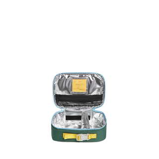 State Bags Rodgers Lunch Box -  Green / Navy Insulated lunch bag with a green exterior and yellow interior on a white background