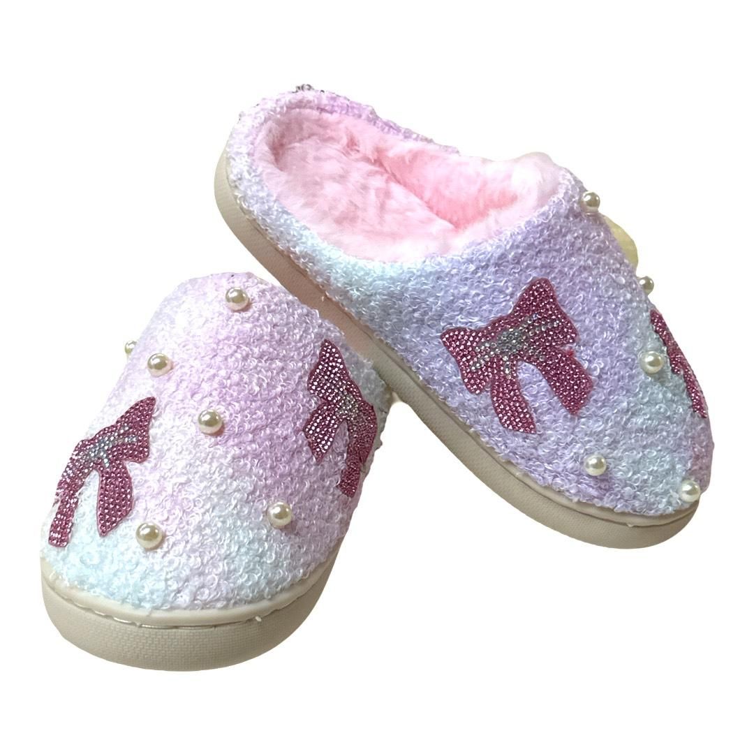 Bari Lynn Crystal Bow Patches Pearl Pastel Tie Dye Slippers