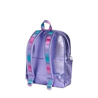 State Bags Kane Backpack - 3D Butterfly Purple backpack with colorful straps on a white background