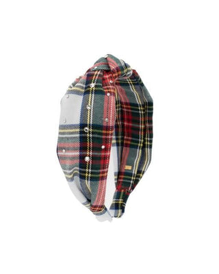 Bari Lynn Crystalized Plaid Knot Headband - White
Plaid headband on a white background
