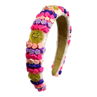 Bari Lynn Full 3D Charm Fun Headband - Smile
Colorful headband with smiley faces and flowers on a white background