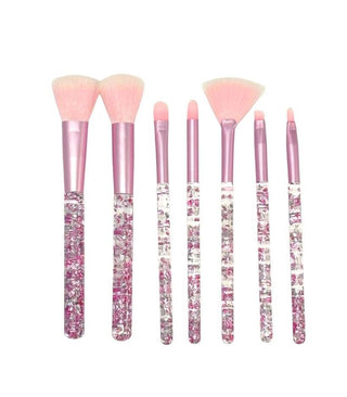 Bari Lynn Confetti Handle 7pc Makeup Brush Set
Set of makeup brushes with pink and glittery handles on a white background