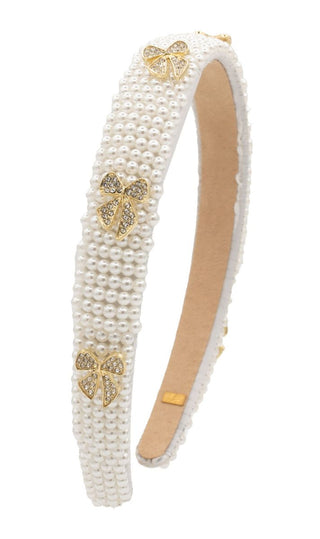 Bari Lynn Full Pearl Headband with Charms - Bow
Pearl headband with gold butterfly accents on a white background