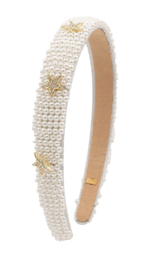 Bari Lynn Full Pearl Headband with Charms - Stars
Pearl headband with gold accents on a white background