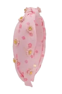 Bari Lynn Daisy Charm Print Knot Headband - Pink
Pink headband with floral decorations on a white background