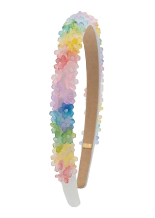 Bari Lynn Full Flower Charm Thin Headband - Rainbow
Decorative headband with colorful beads and wooden comb on a white background