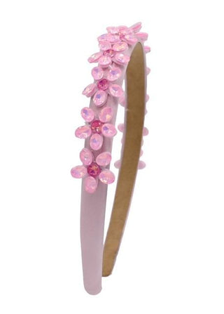Bari Lynn Full Jewel Flower Thin Headband - Pink
Headband with pink floral embellishments on a white background