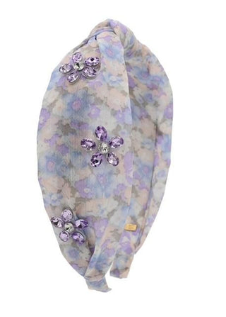 Bari Lynn Floral Print Knot Headband with Jewels - Lavender
Floral headband with purple flowers on a white background