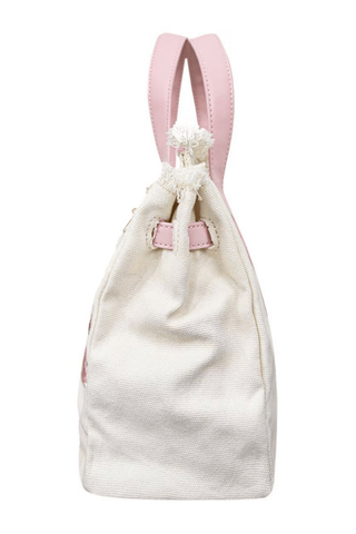 Lola and The Boys Beachkin Bag
White drawstring bag with pink straps on a white background