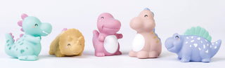 Kalencom Happy Dinos Bath Toys
Five colorful dinosaur toys arranged in a row on a white background
