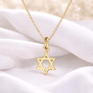 Cherished Moments 14K gold plated children's Star of David charm necklace with delicate chain and small star pendant.