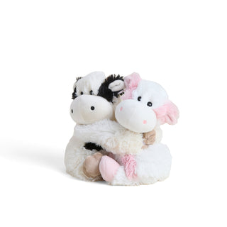 Warmies Cow HUGS
Two plush cow toys, one black and white and one pink and white, on a white background.