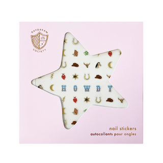 Jollity & Co Yeehaw Nail StickersStar-shaped nail stickers with various designs on a pink background