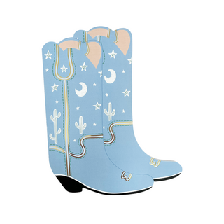 Jollity & Co Yeehaw Sticker + Sketch Book
Light blue cowboy boots with star, moon, and cactus patterns on a white background