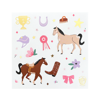 Jollity & Co Pony Tales Sticker Set
Illustrations of horses, boots, ribbons, and other equestrian-themed items on a white background.
