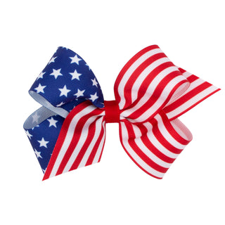 Wee Ones Patriotic Stars & Stripes Hair Bow on Clippie - Royal Medium