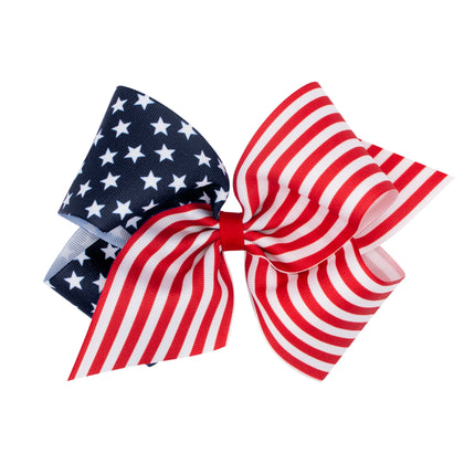 Wee Ones Patriotic Stars & Stripes Hair Bow on Clippie - Navy King