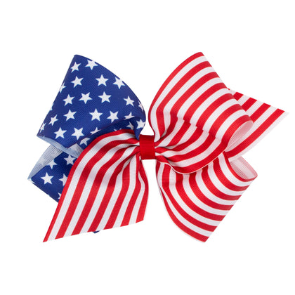 Wee Ones Patriotic Stars & Stripes Hair Bow on Clippie - Royal King