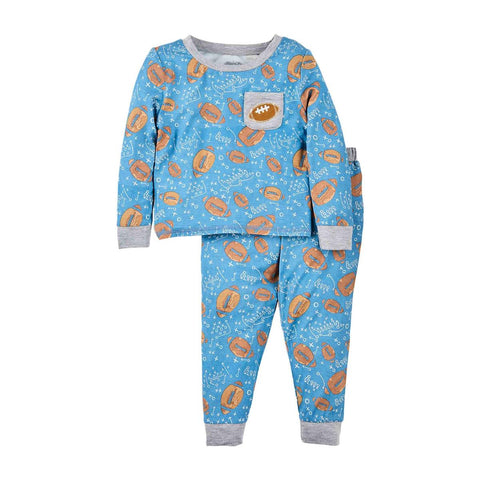 Mud Pie Blue Football 2pc Pajama Set, Mud Pie, Bamboo Pajamas, cf-size-12-18-months, cf-size-2t, cf-size-3t, cf-size-4t, cf-size-5t, cf-type-pajamas, cf-vendor-mud-pie, Football, Game Day, Mu