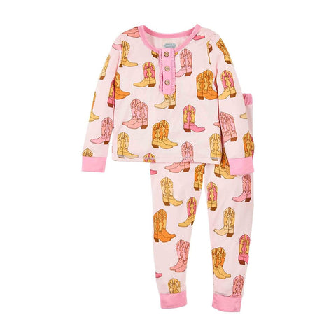 Mud Pie Pink Cowgirl Boots 2pc Pajama Set, Mud Pie, Arizona, Bamboo Pajamas, Boots, cf-size-12-18-months, cf-size-2t, cf-size-5t, cf-type-pajamas, cf-vendor-mud-pie, Cowboy Boots, Cowgirl Boo