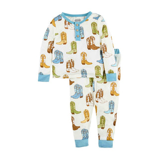 Mud Pie Blue Cowboy Boots 2pc Pajama Set, Mud Pie, Arizona, Bamboo Pajamas, Boots, cf-size-12-18-months, cf-size-3t, cf-size-4t, cf-size-5t, cf-type-pajamas, cf-vendor-mud-pie, Cowboy Boots, 
