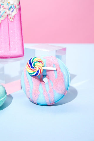Lavish Goat Donut Prize Bath Bomb from Candilicious, colorful bath and body product with donut design and vibrant packaging.