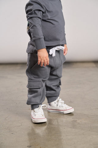 Little Bipsy Stitch Pocket Cargo Joggers - Smoke