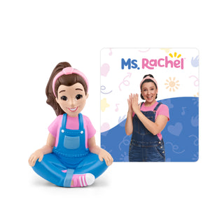 Tonies Character - Ms. Rachel Toy figure of a character in blue overalls with a card featuring the name 'Ms. Rachel' on a white background.