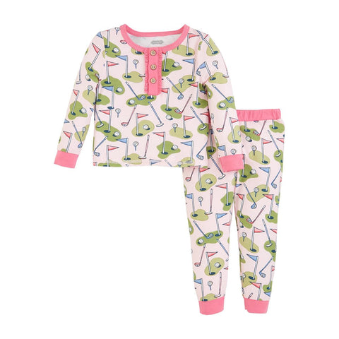 Mud Pie, Mud Pie Pink Golf 2pc Bamboo Pajama Set - Basically Bows & Bowties